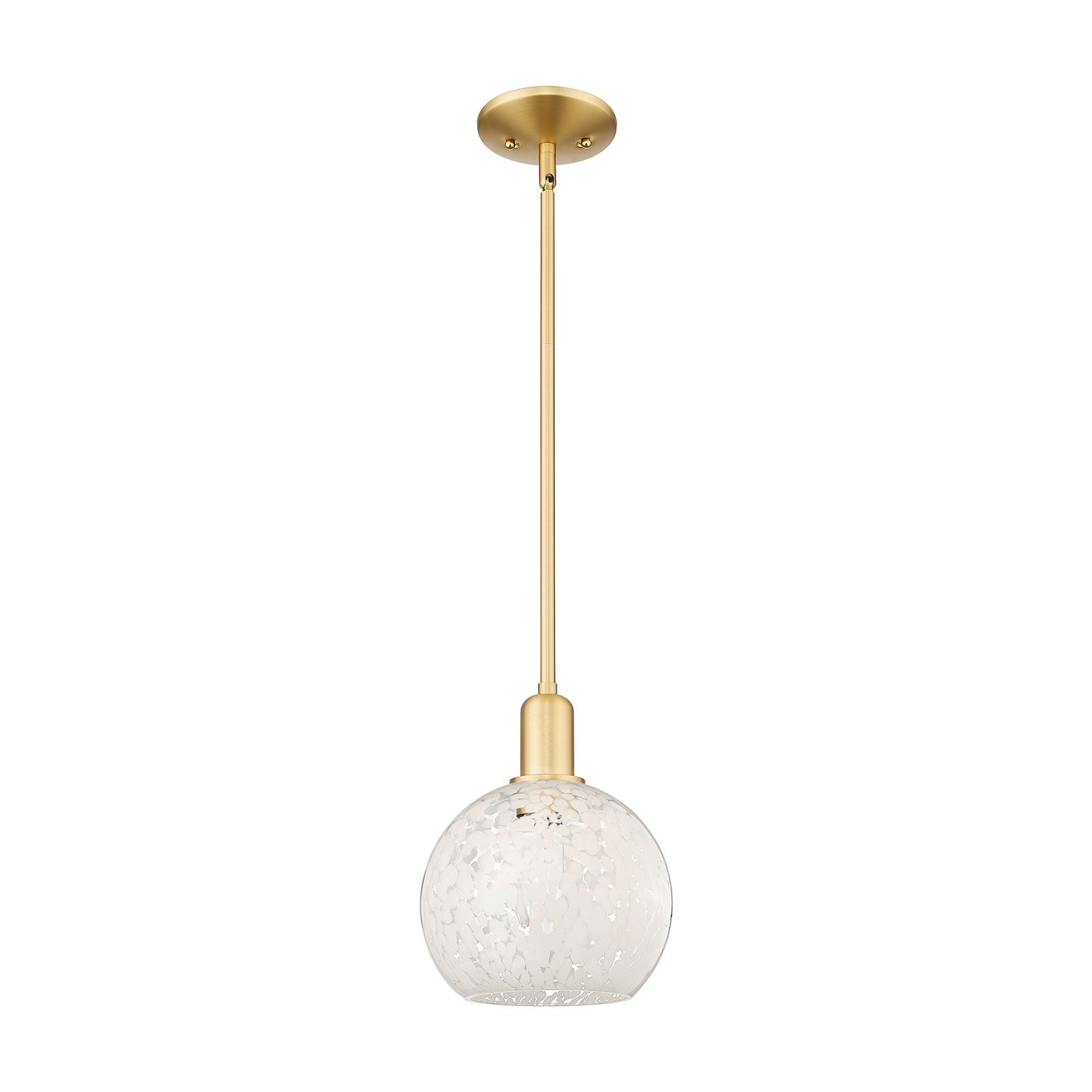 Innovations Lighting Arcadia 8in 1-Light Mini Pendant | Industrial Satin Gold Steel and White Mouchette Glass | Kitchen Island | Model 716-1S-SG-G1216-8WM