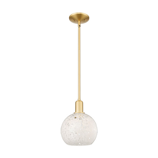 Innovations Lighting Arcadia 8in 1-Light Mini Pendant | Industrial Satin Gold Steel and White Mouchette Glass | Kitchen Island | Model 716-1S-SG-G1216-8WM