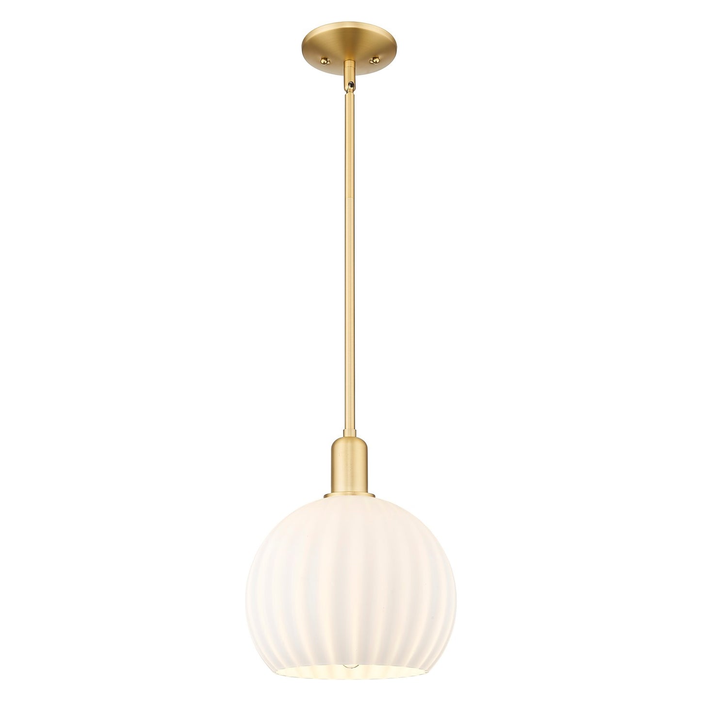 Innovations Lighting White Venetian 10in 1-Light Mini Pendant | Industrial Satin Gold Steel and White Venetian Glass | Model 716-1S-SG-G1217-10WV
