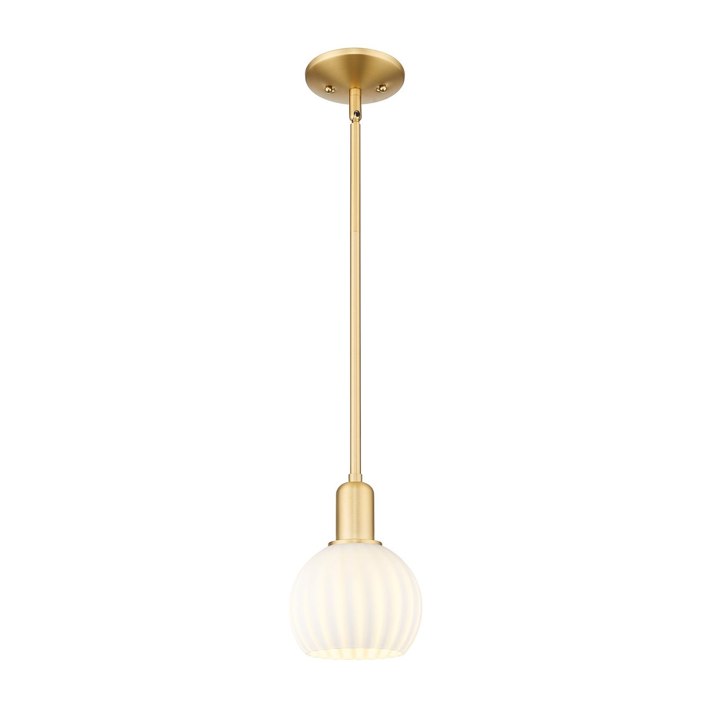 Innovations Lighting White Venetian 6in 1-Light Mini Pendant | Industrial Satin Gold Steel and White Venetian Glass | Kitchen | Model 716-1S-SG-G1217-6WV