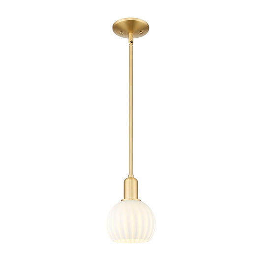 Innovations Lighting White Venetian 6in 1-Light Mini Pendant | Industrial Satin Gold Steel and White Venetian Glass | Kitchen | Model 716-1S-SG-G1217-6WV