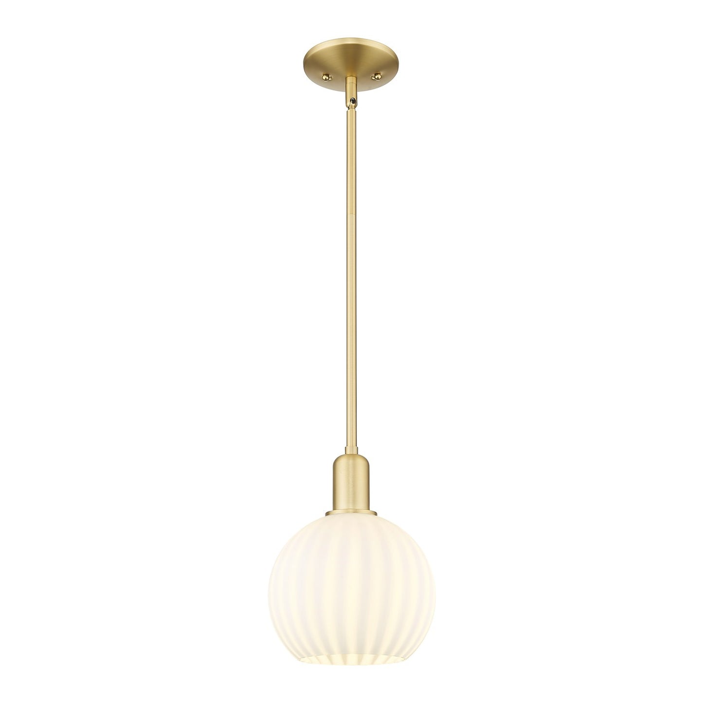 Innovations Lighting White Venetian 8in 1-Light Mini Pendant | Industrial Satin Gold Steel and White Venetian Glass | Kitchen | Model 716-1S-SG-G1217-8WV