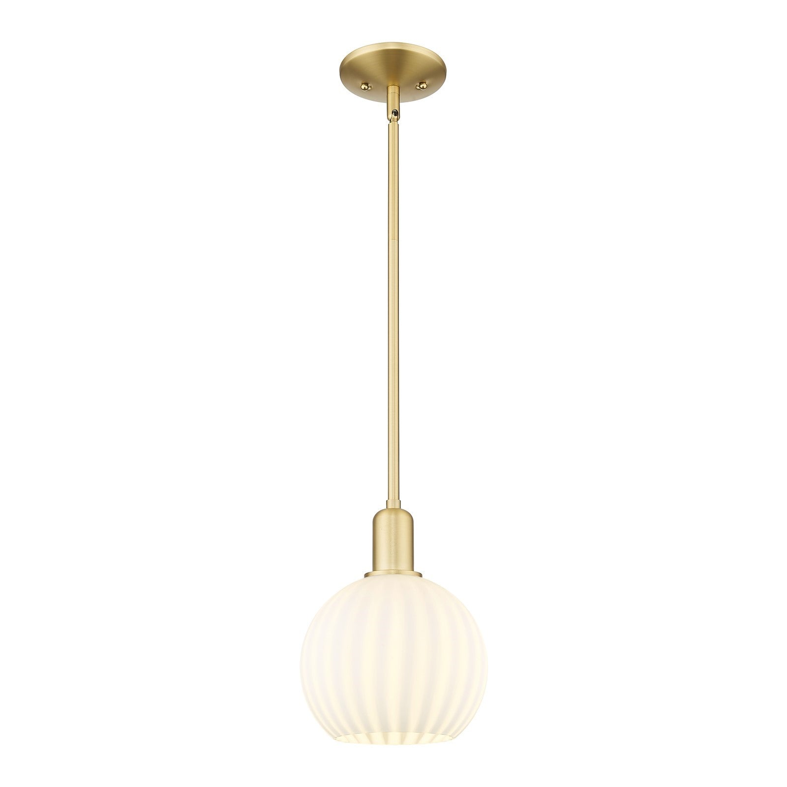 Innovations Lighting White Venetian 8in 1-Light Mini Pendant | Industrial Satin Gold Steel and White Venetian Glass | Kitchen | Model 716-1S-SG-G1217-8WV