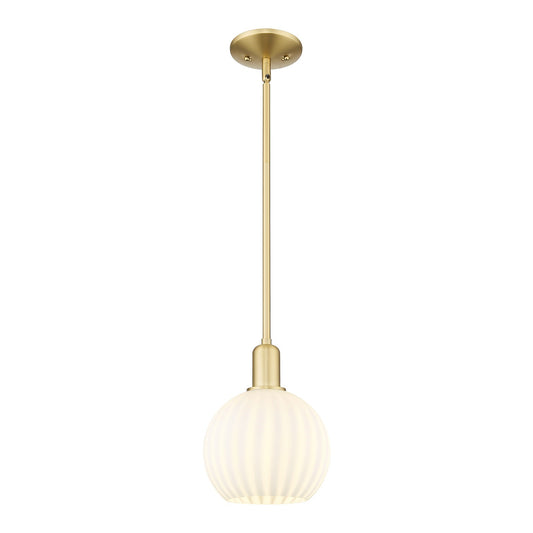 Innovations Lighting White Venetian 8in 1-Light Mini Pendant | Industrial Satin Gold Steel and White Venetian Glass | Kitchen | Model 716-1S-SG-G1217-8WV
