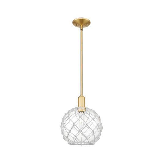 Innovations Farmhouse Rope 10in 1-Light Mini Pendant | Industrial Satin Gold Steel and Clear Glass with White Rope | Kitchen | Model 716-1S-SG-G122-10RW