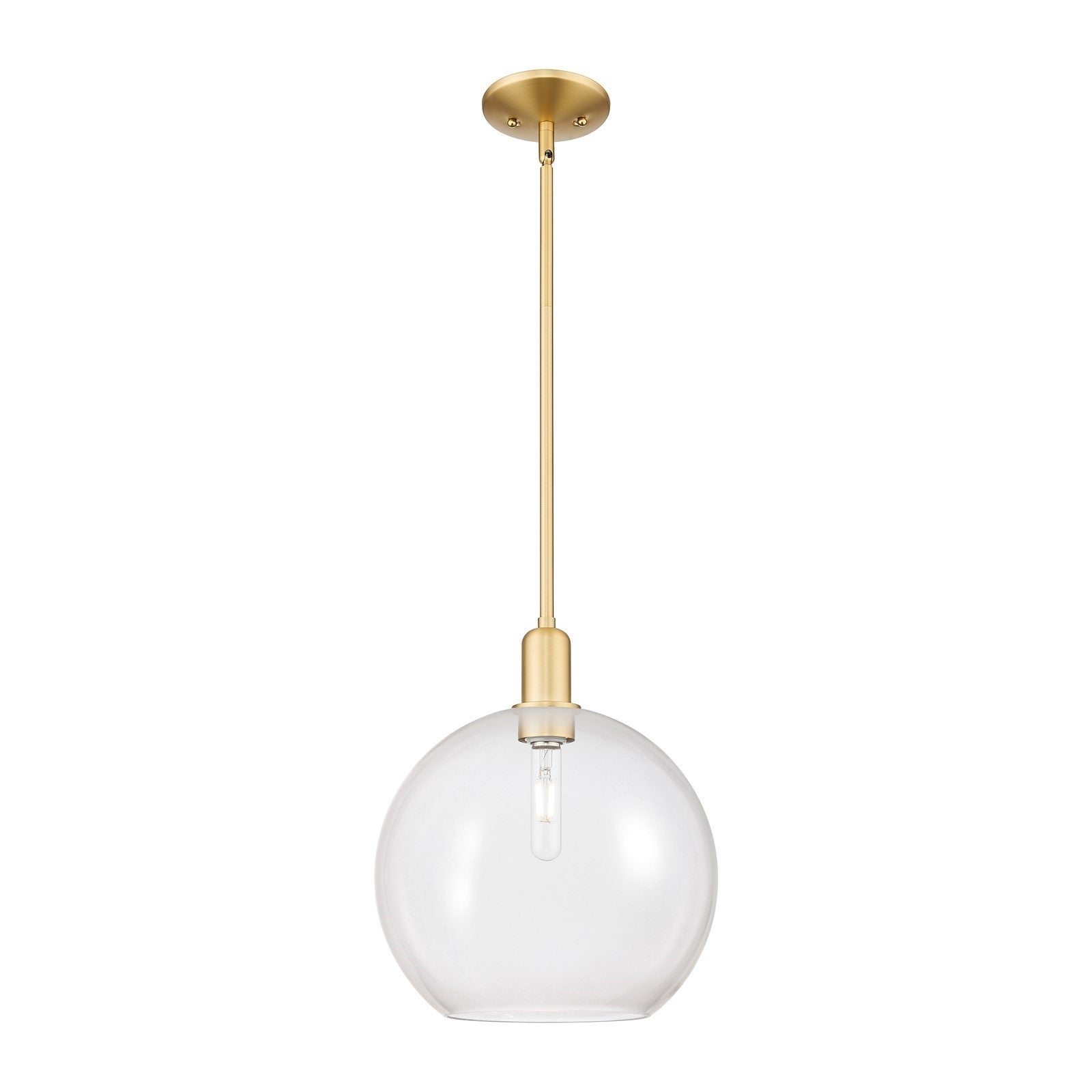 Innovations Athens 12in 1-Light Mini Pendant | Industrial Satin Gold Steel and Clear Glass | Kitchen Island & Dining Room | Model 716-1S-SG-G122-12