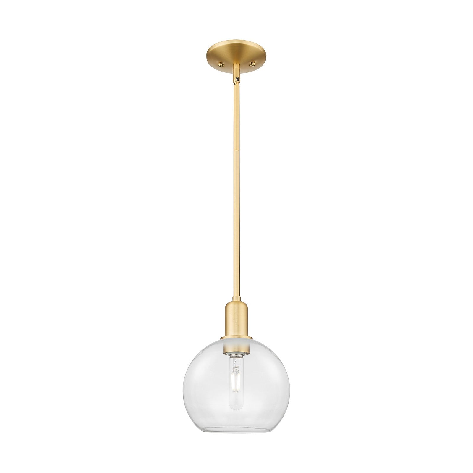 Innovations Athens 8in 1-Light Mini Pendant | Industrial Satin Gold Steel and Clear Glass | Kitchen Island & Dining Room | 8 x 8 | Model 716-1S-SG-G122-8