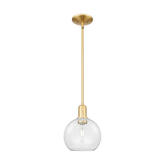 Innovations Athens 8in 1-Light Mini Pendant | Industrial Satin Gold Steel and Clear Glass | Kitchen Island & Dining Room | 8 x 8 | Model 716-1S-SG-G122-8