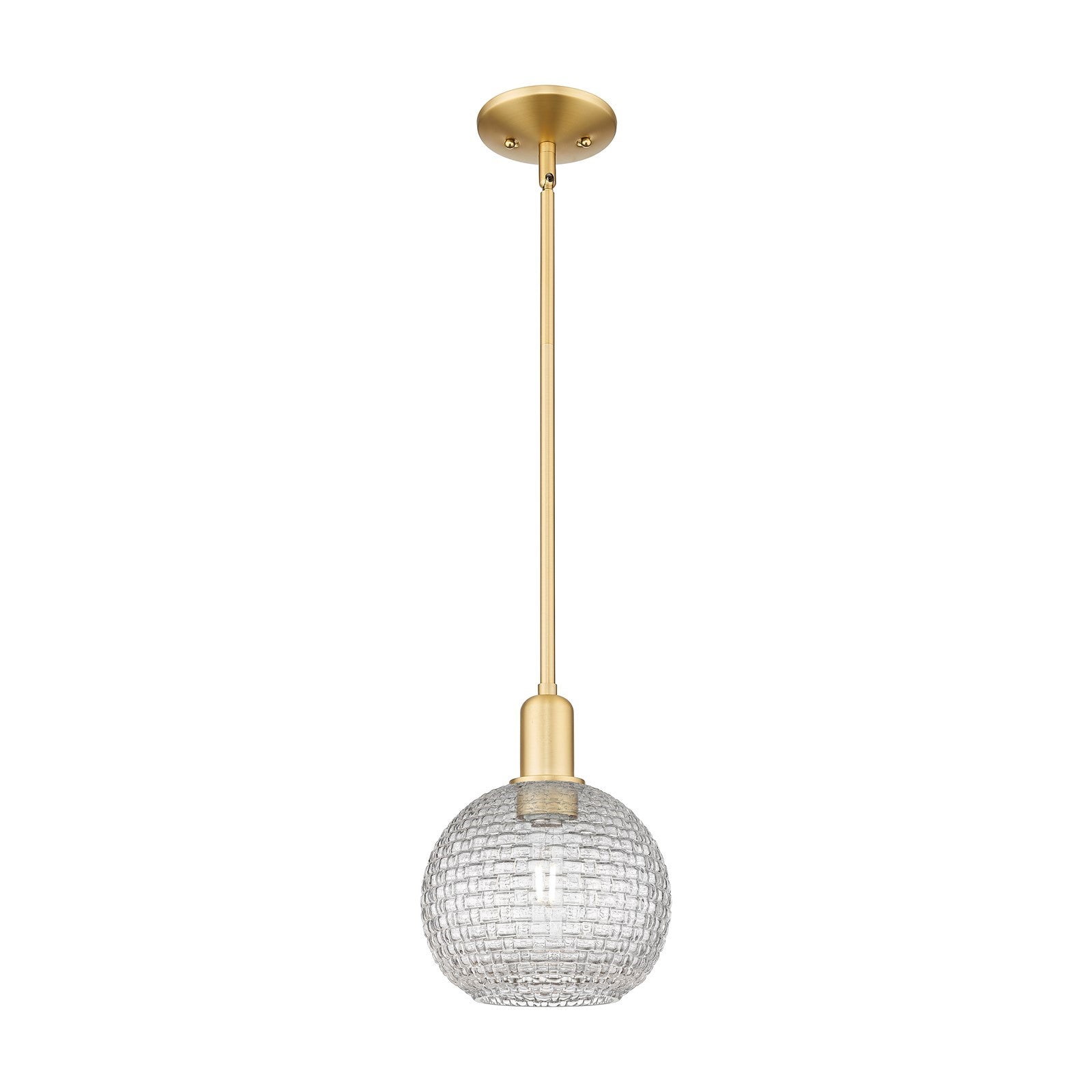 Innovations Athens 8in 1-Light Mini Pendant | Industrial Satin Gold Steel and Clear Basket Weave Glass | Kitchen Island & | Model 716-1S-SG-G122C-8CL