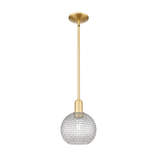 Innovations Athens 8in 1-Light Mini Pendant | Industrial Satin Gold Steel and Clear Basket Weave Glass | Kitchen Island & | Model 716-1S-SG-G122C-8CL