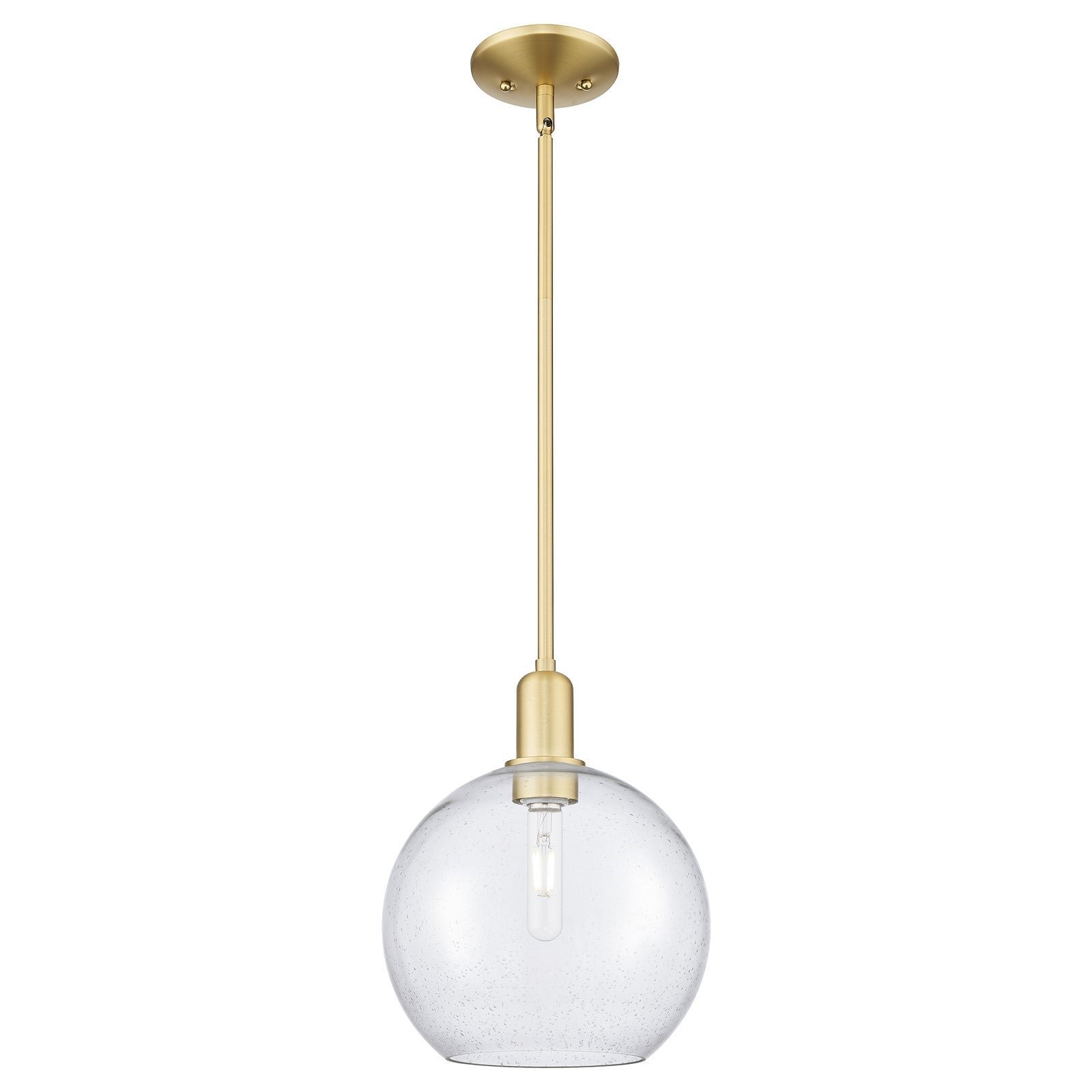 Innovations Athens 10in 1-Light Mini Pendant | Industrial Satin Gold Steel and Seedy Glass | Kitchen Island & Dining Room | Damp | Model 716-1S-SG-G124-10