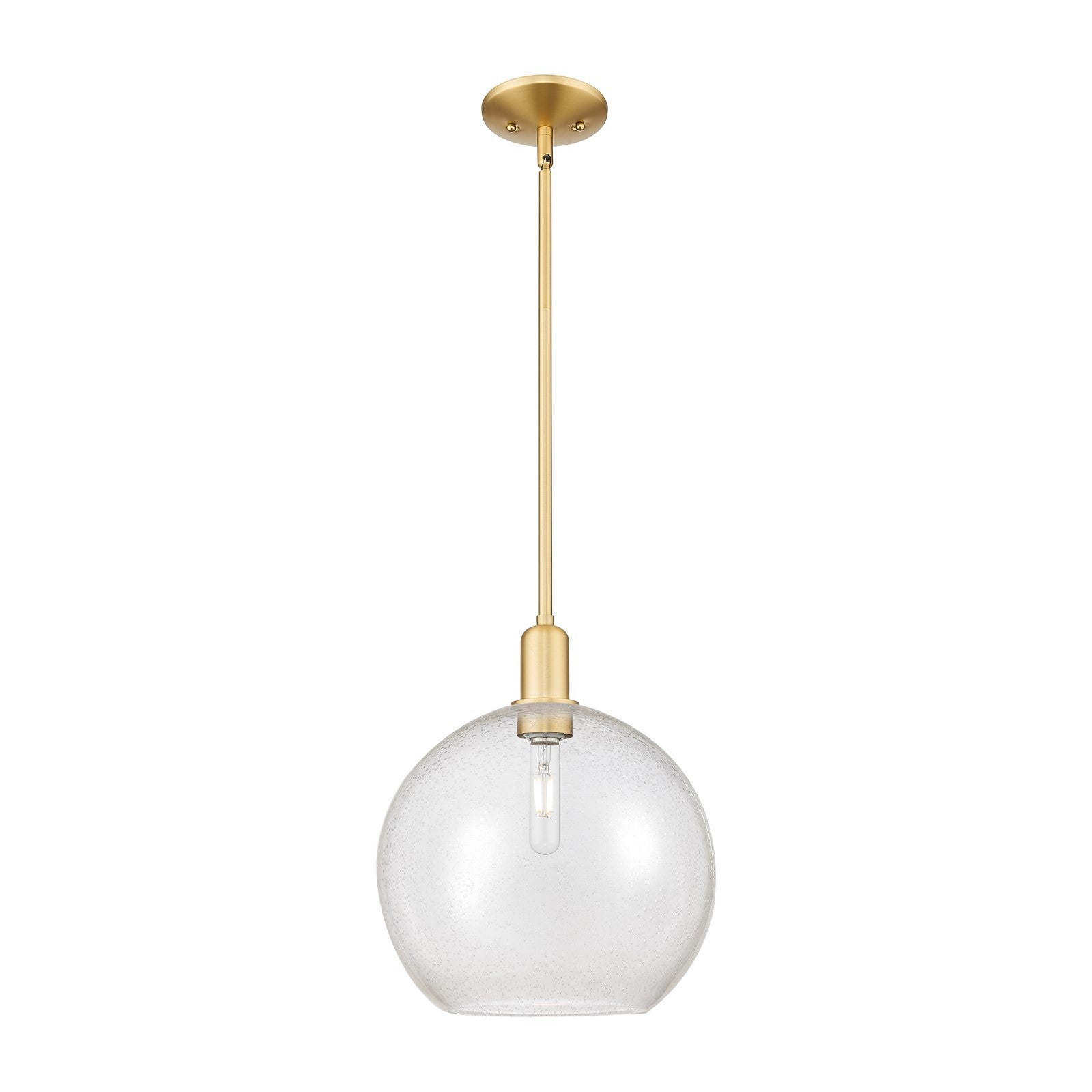 Innovations Athens 12in 1-Light Mini Pendant | Industrial Satin Gold Steel and Seedy Glass | Kitchen Island & Dining Room | Model 716-1S-SG-G124-12