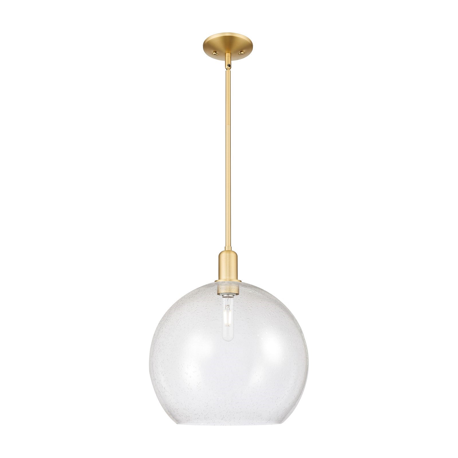 Innovations Athens 14in 1-Light Mini Pendant | Industrial Satin Gold Steel and Seedy Glass | Kitchen Island & Dining Room | Model 716-1S-SG-G124-14
