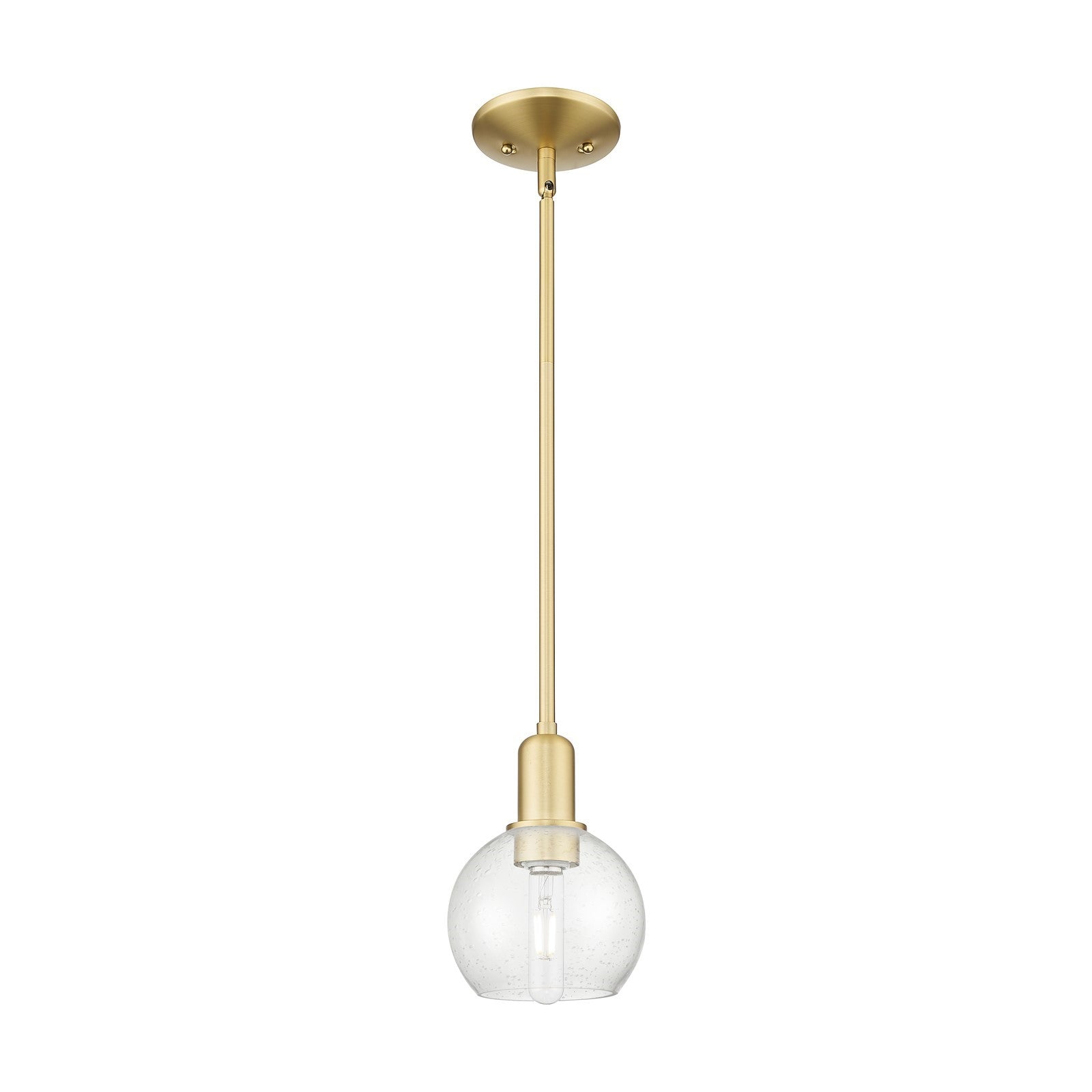 Innovations Athens 6in 1-Light Mini Pendant | Industrial Satin Gold Steel and Seedy Glass | Kitchen Island & Dining Room | 5.88 x | Model 716-1S-SG-G124-6