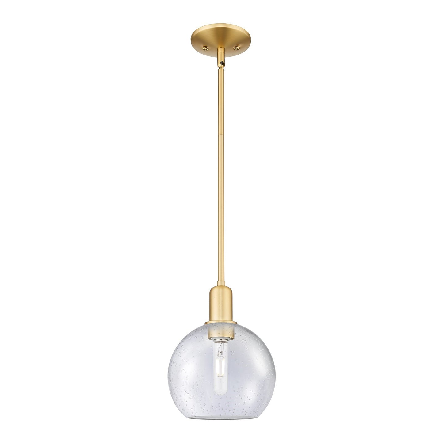 Innovations Athens 8in 1-Light Mini Pendant | Industrial Satin Gold Steel and Seedy Glass | Kitchen Island & Dining Room | 8 x 8 | Model 716-1S-SG-G124-8