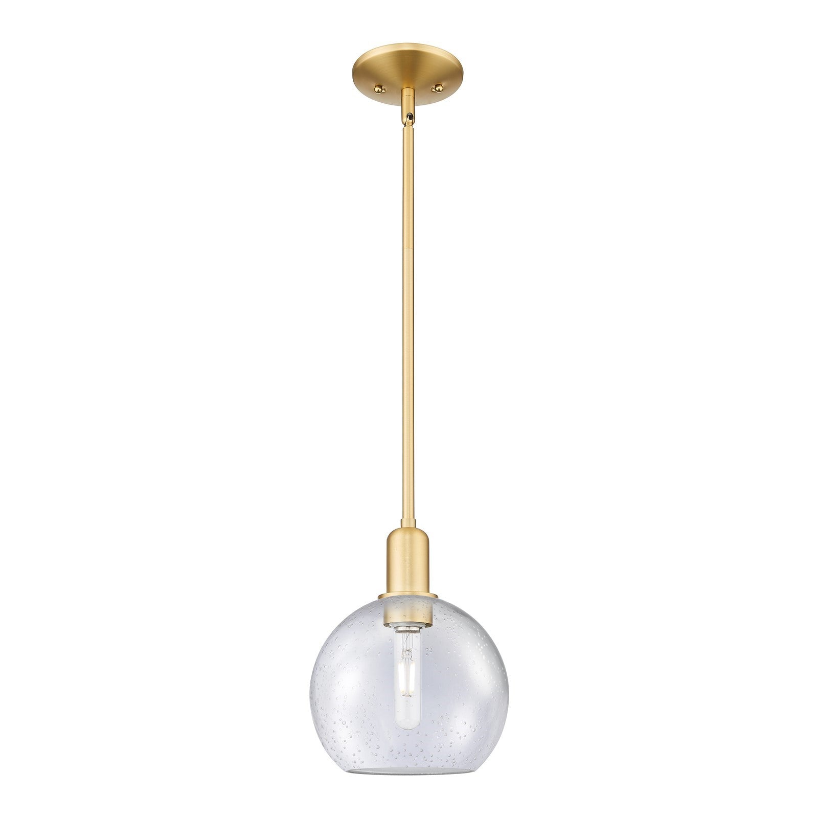 Innovations Athens 8in 1-Light Mini Pendant | Industrial Satin Gold Steel and Seedy Glass | Kitchen Island & Dining Room | 8 x 8 | Model 716-1S-SG-G124-8