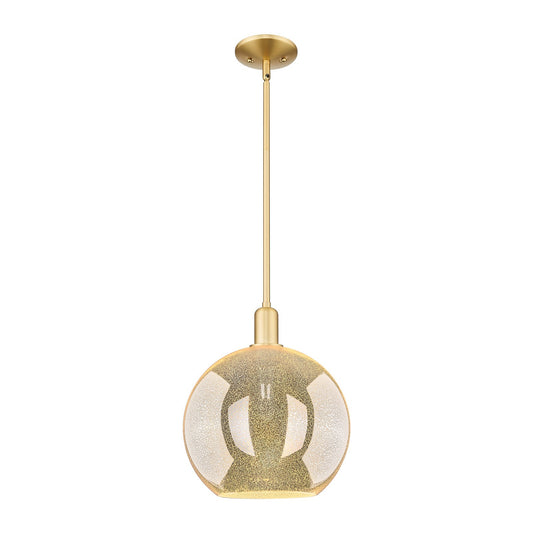 Innovations Athens 12in 1-Light Mini Pendant | Industrial Satin Gold Steel and Mercury Glass | Kitchen Island & Dining Room | Model 716-1S-SG-G128-12