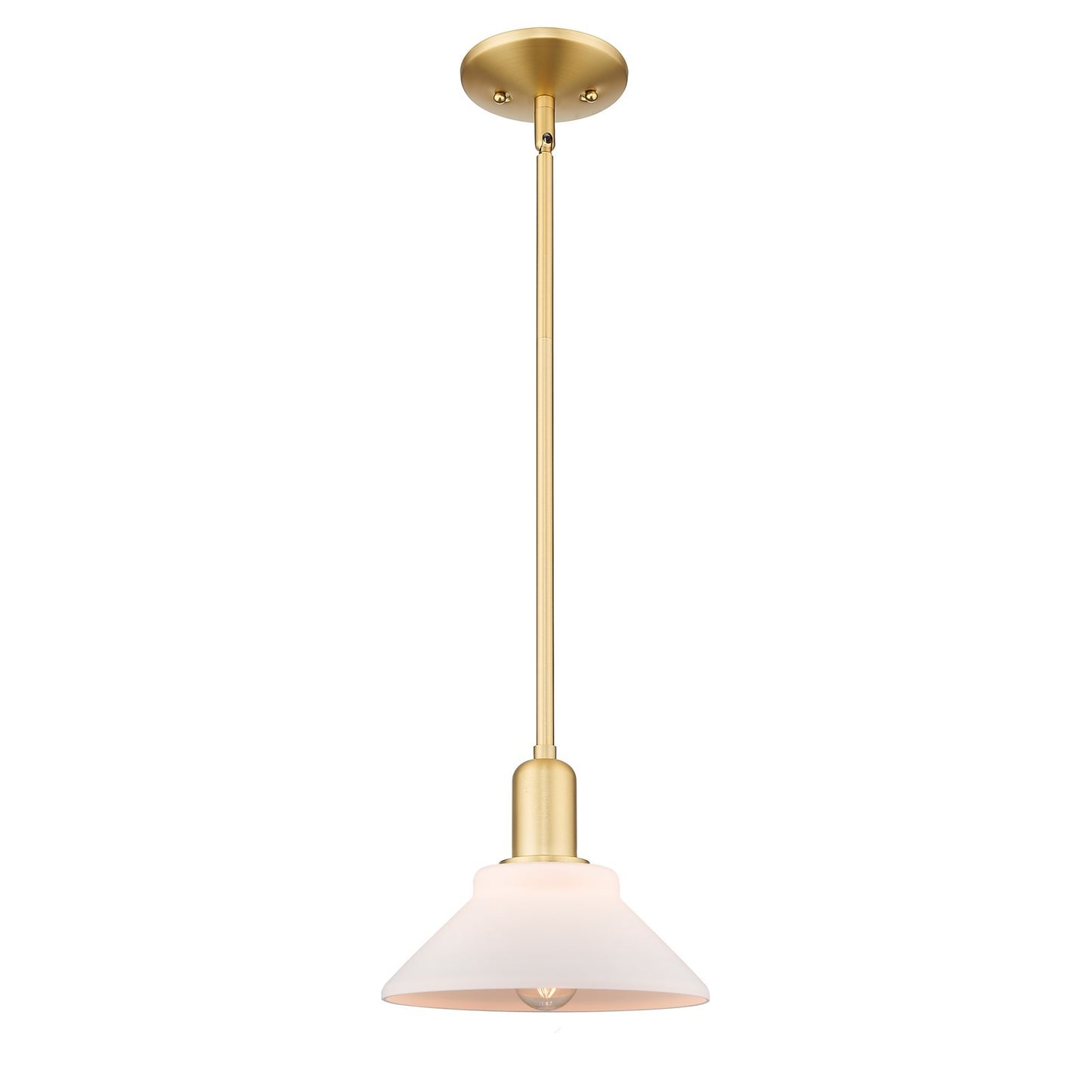 Innovations Orwell 8in 1-Light Mini Pendant | Industrial Satin Gold Steel and Matte White Glass | Kitchen Island & Dining Room | Model 716-1S-SG-G131