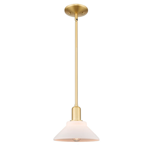 Innovations Orwell 8in 1-Light Mini Pendant | Industrial Satin Gold Steel and Matte White Glass | Kitchen Island & Dining Room | Model 716-1S-SG-G131