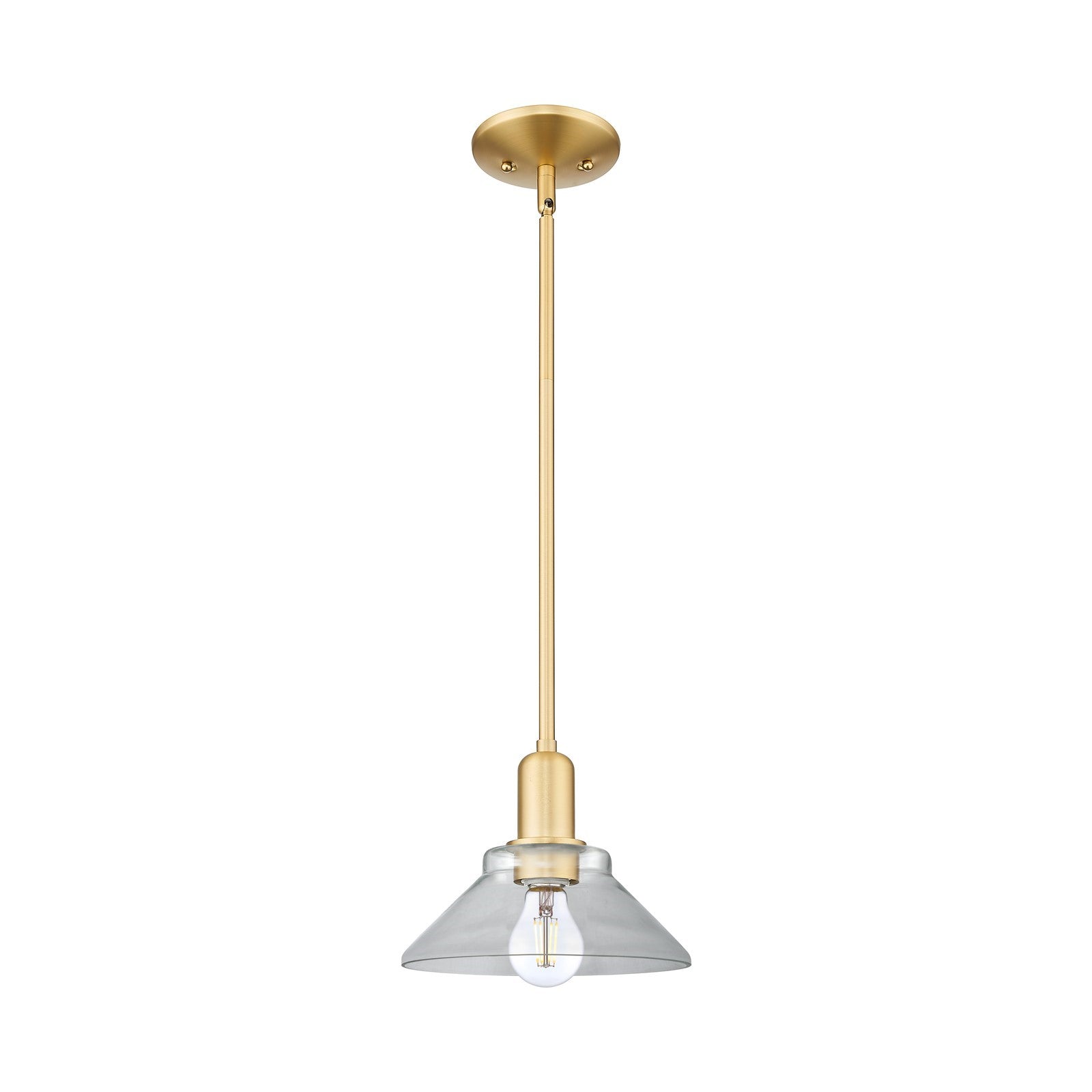 Innovations Orwell 8in 1-Light Mini Pendant | Industrial Satin Gold Steel and Clear Glass | Kitchen Island & Dining Room | 8.38 x | Model 716-1S-SG-G132
