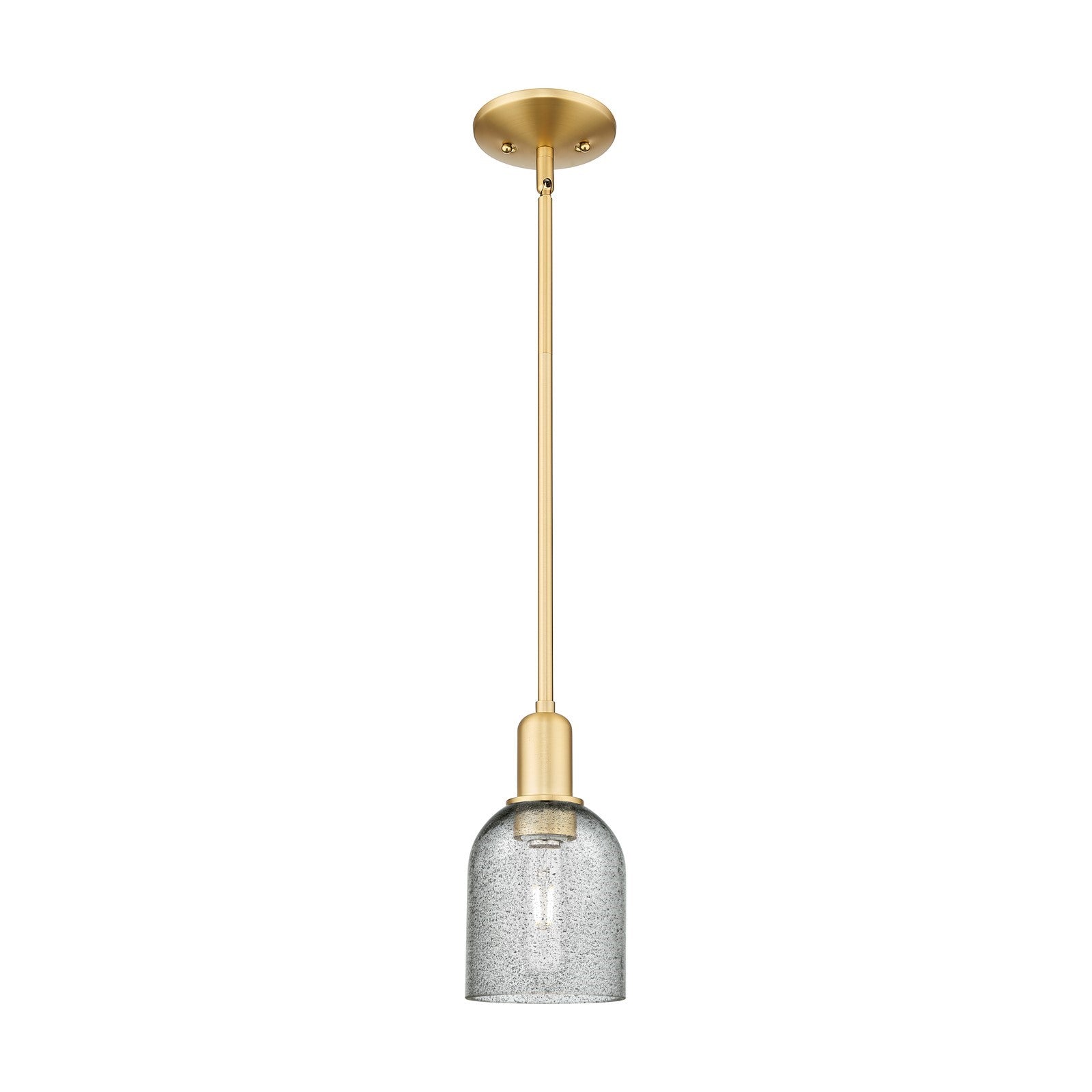 Innovations Caledonia 5in 1-Light Mini Pendant | Industrial Satin Gold Steel and Charcoal Glass | Kitchen Island & Dining Room | 5 | Model 716-1S-SG-G257