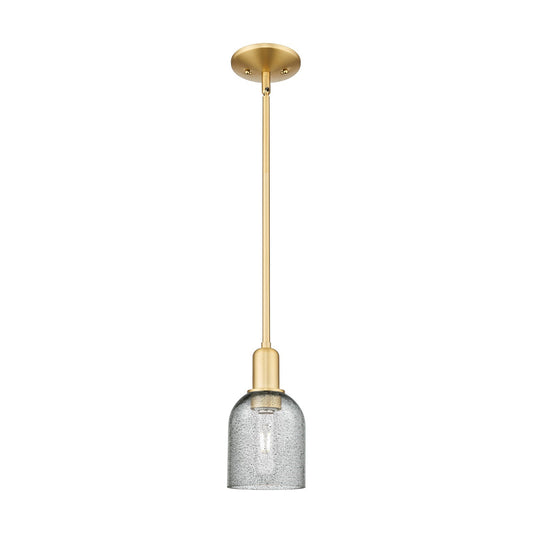 Innovations Caledonia 5in 1-Light Mini Pendant | Industrial Satin Gold Steel and Charcoal Glass | Kitchen Island & Dining Room | 5 | Model 716-1S-SG-G257