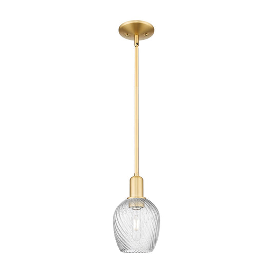 Innovations Salina 6in 1-Light Mini Pendant | Industrial Satin Gold Steel and Clear Spiral Fluted Glass | Kitchen Island & Dining | Model 716-1S-SG-G292