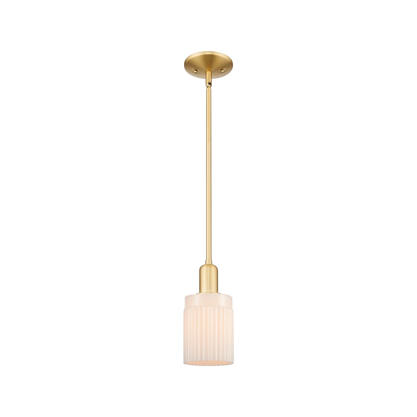 Innovations Hadley 1-Light 4.5in Mini Pendant | Industrial Satin Gold Steel and Matte White Ribbed Glass | Kitchen Island & Dining | Model 716-1S-SG-G341