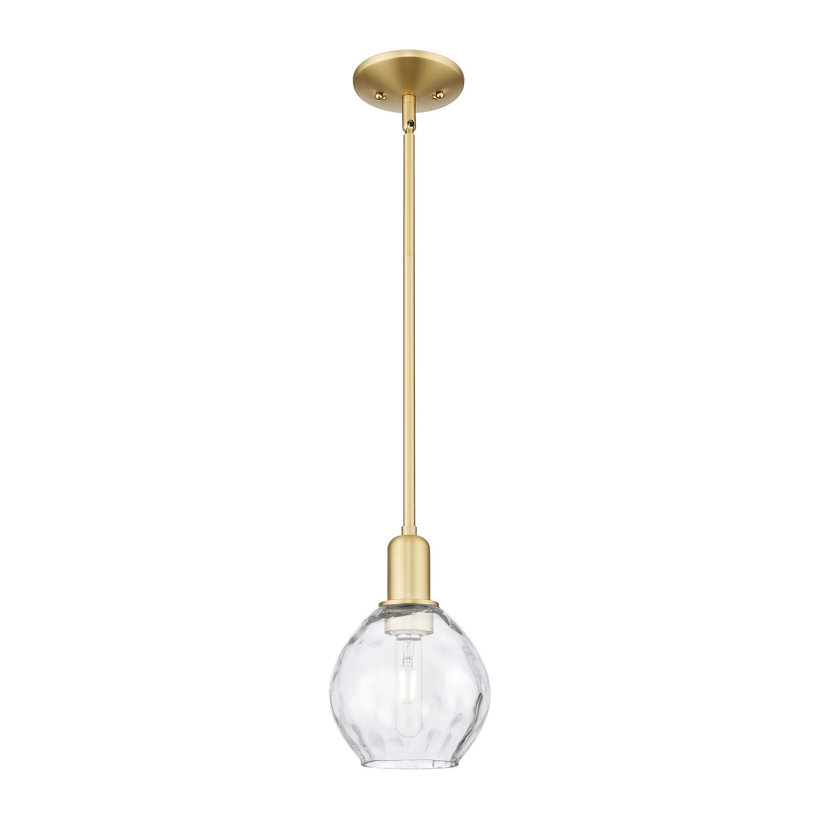 Innovations Waverly 6in 1-Light Mini Pendant | Industrial Satin Gold Steel and Clear Water Glass | Kitchen Island & Dining Room | 6 | Model 716-1S-SG-G362