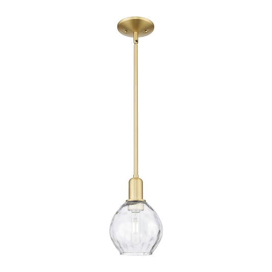 Innovations Waverly 6in 1-Light Mini Pendant | Industrial Satin Gold Steel and Clear Water Glass | Kitchen Island & Dining Room | 6 | Model 716-1S-SG-G362