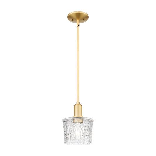 Innovations Niagara 7in 1-Light Mini Pendant | Industrial Satin Gold Steel and Clear Textured Glass | Kitchen Island & Dining Room | Model 716-1S-SG-G402