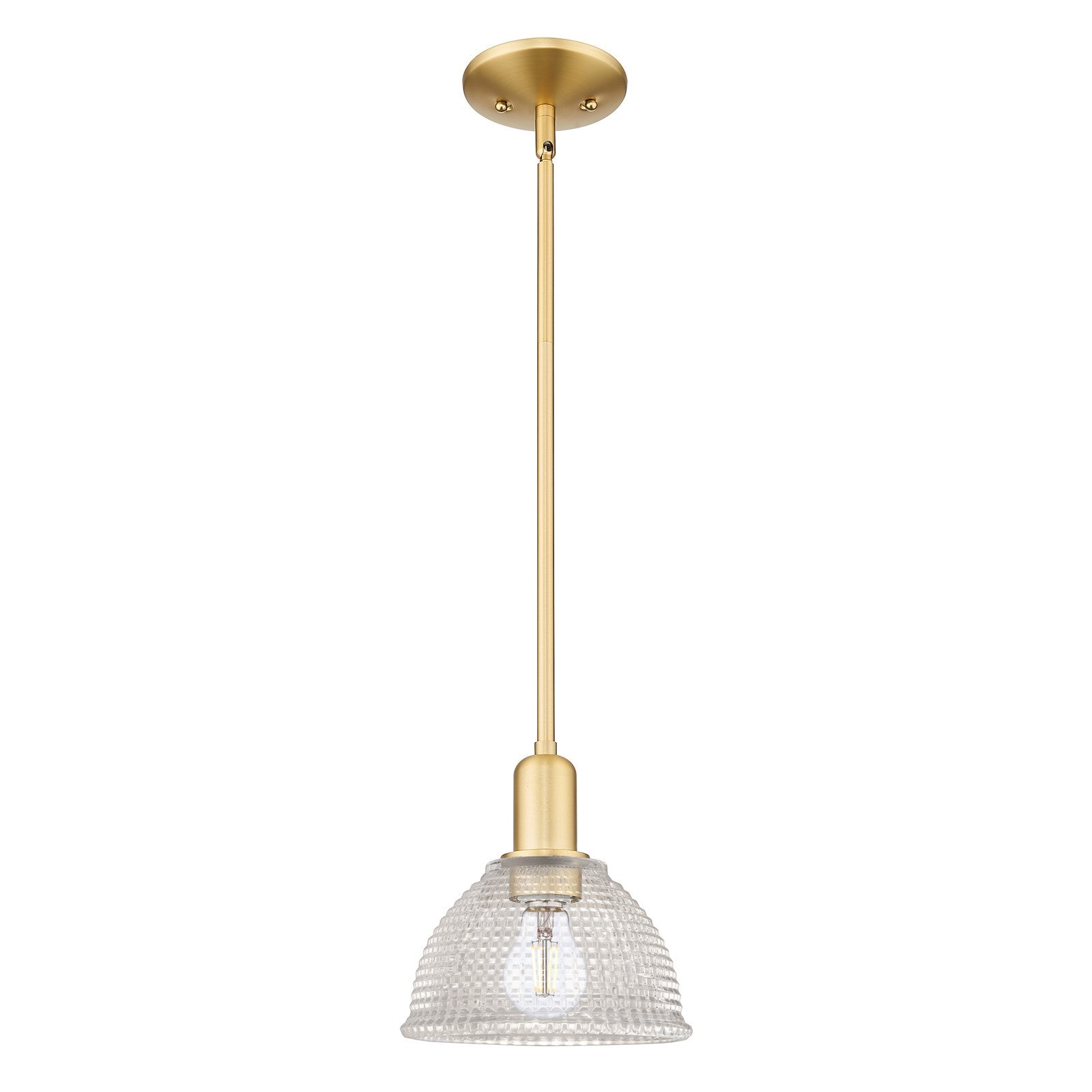 Innovations Arietta 8in 1-Light Mini Pendant | Industrial Satin Gold Steel and Clear Glass | Kitchen Island & Dining Room | 8 x 8 x | Model 716-1S-SG-G422