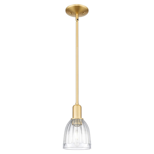 Innovations Brookfield 6in 1-Light Mini Pendant | Industrial Satin Gold Steel and Clear Ribbed Glass | Kitchen Island & Dining Room | Model 716-1S-SG-G442