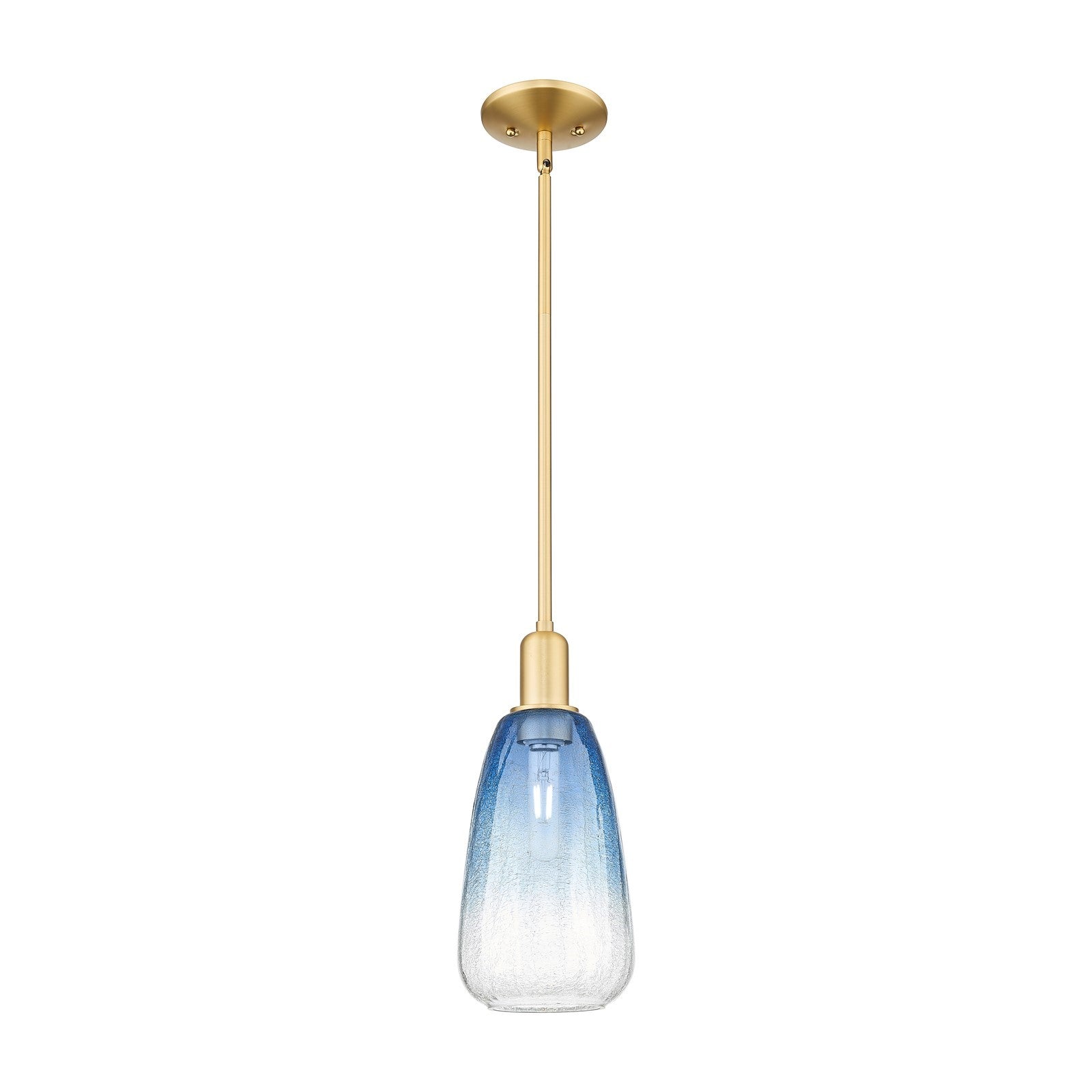 Innovations Brookhaven Almond 6in 1-Light Mini Pendant | Industrial Satin Gold Steel and Sapphire Blue Glass | Kitchen Island & | Model 716-1S-SG-G480-6SB