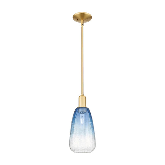 Innovations Brookhaven Almond 6in 1-Light Mini Pendant | Industrial Satin Gold Steel and Sapphire Blue Glass | Kitchen Island & | Model 716-1S-SG-G480-6SB