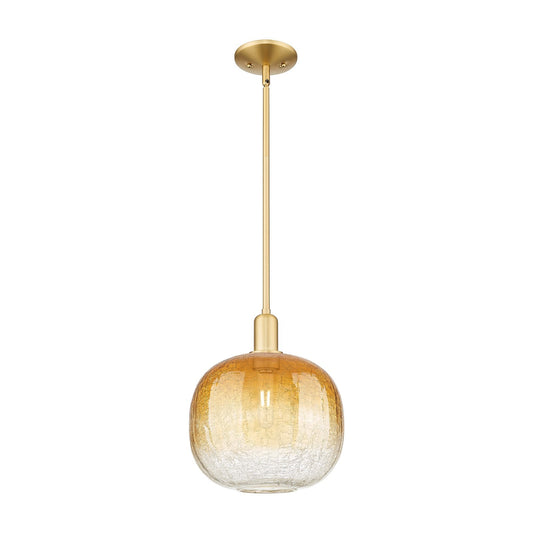 Innovations Brookhaven Sphere 10.5in 1-Light Mini Pendant | Industrial Satin Gold Steel and Amber Glass | Kitchen Island & | Model 716-1S-SG-G481-10AM