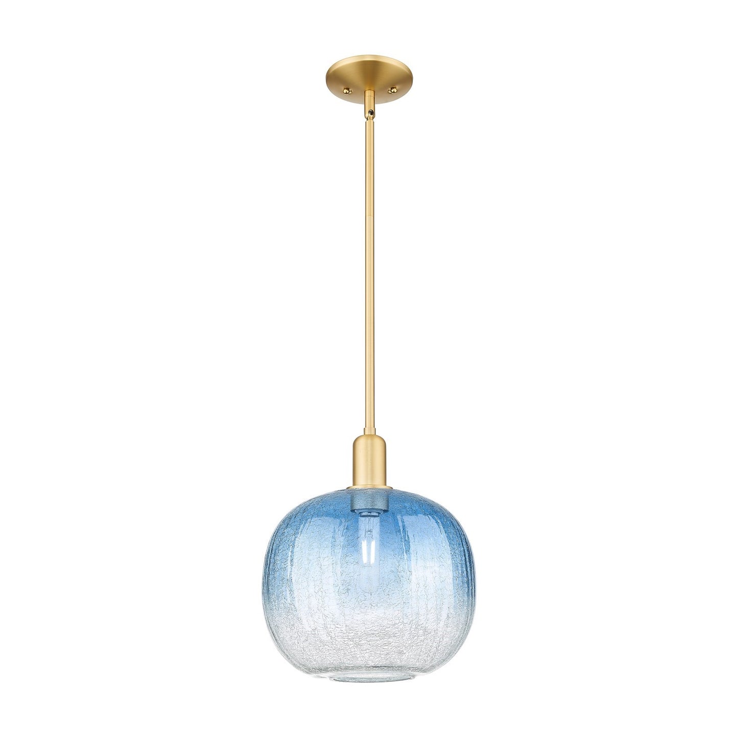 Innovations Brookhaven Sphere 10.5in 1-Light Mini Pendant | Industrial Satin Gold Steel and Sapphire Blue Glass | Kitchen | Model 716-1S-SG-G481-10SB