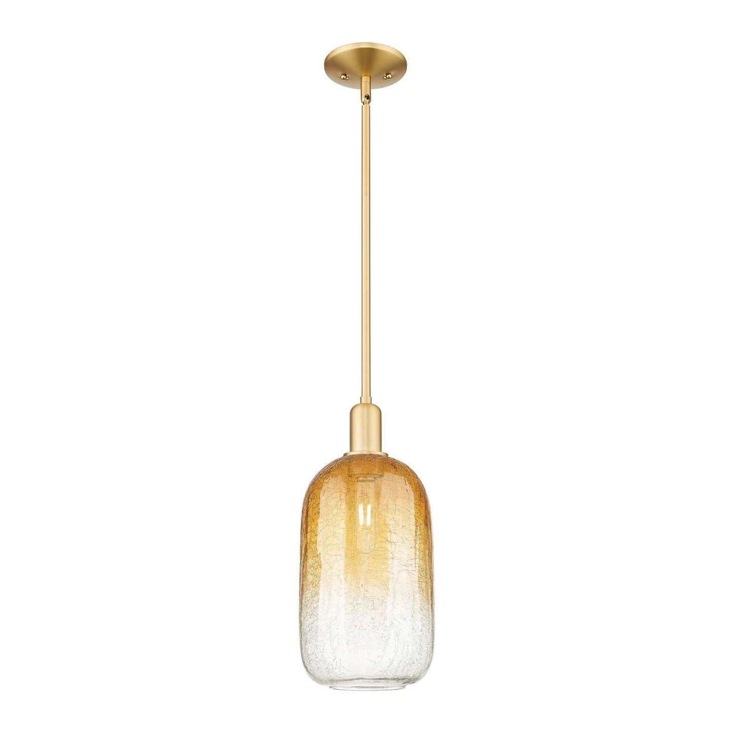 Innovations Brookhaven Cloche 7in 1-Light Mini Pendant | Industrial Satin Gold Steel and Amber Glass | Kitchen Island & Dining | Model 716-1S-SG-G482-7AM