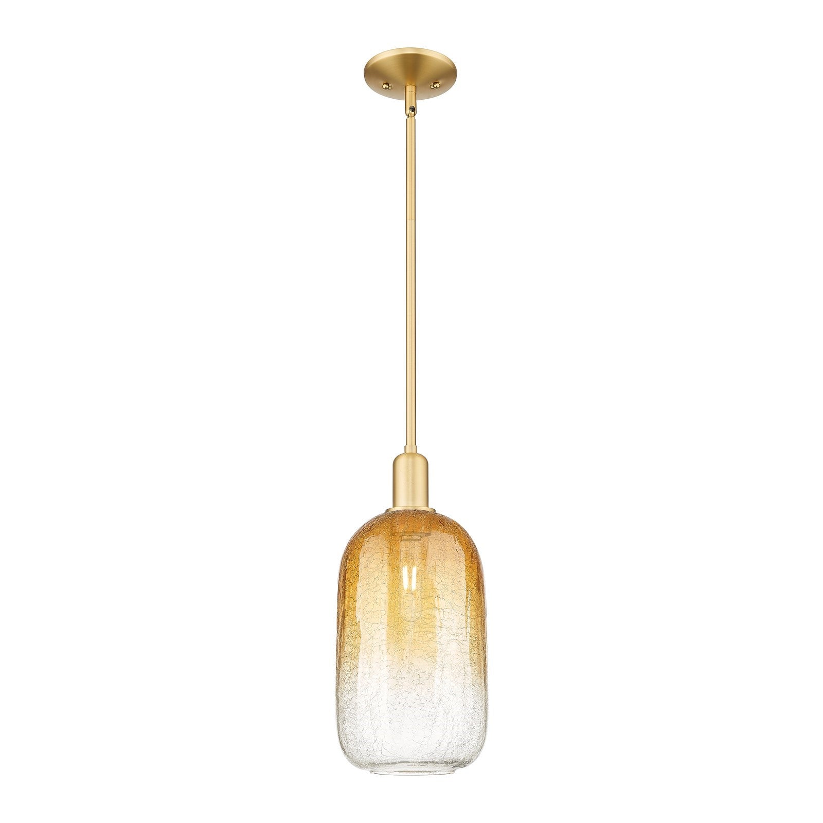 Innovations Brookhaven Cloche 7in 1-Light Mini Pendant | Industrial Satin Gold Steel and Amber Glass | Kitchen Island & Dining | Model 716-1S-SG-G482-7AM