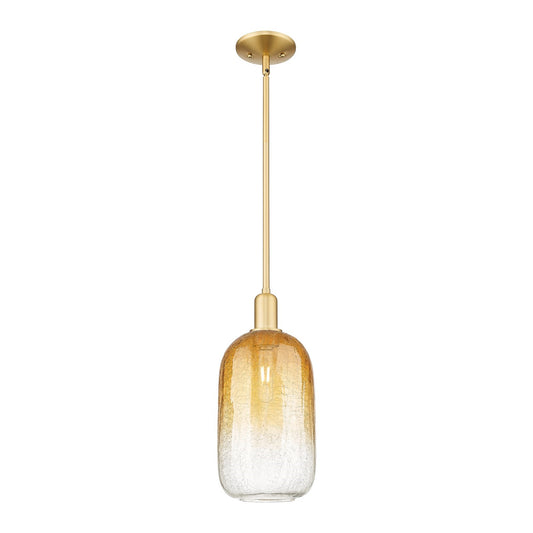Innovations Brookhaven Cloche 7in 1-Light Mini Pendant | Industrial Satin Gold Steel and Amber Glass | Kitchen Island & Dining | Model 716-1S-SG-G482-7AM
