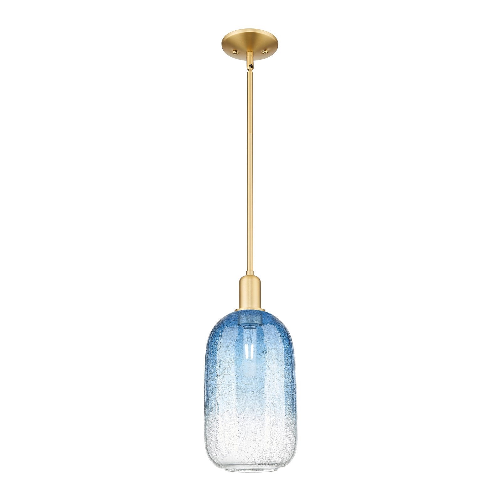 Innovations Brookhaven Cloche 7in 1-Light Mini Pendant | Industrial Satin Gold Steel and Sapphire Blue Glass | Kitchen Island & | Model 716-1S-SG-G482-7SB