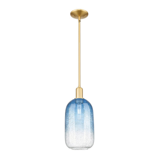 Innovations Brookhaven Cloche 7in 1-Light Mini Pendant | Industrial Satin Gold Steel and Sapphire Blue Glass | Kitchen Island & | Model 716-1S-SG-G482-7SB