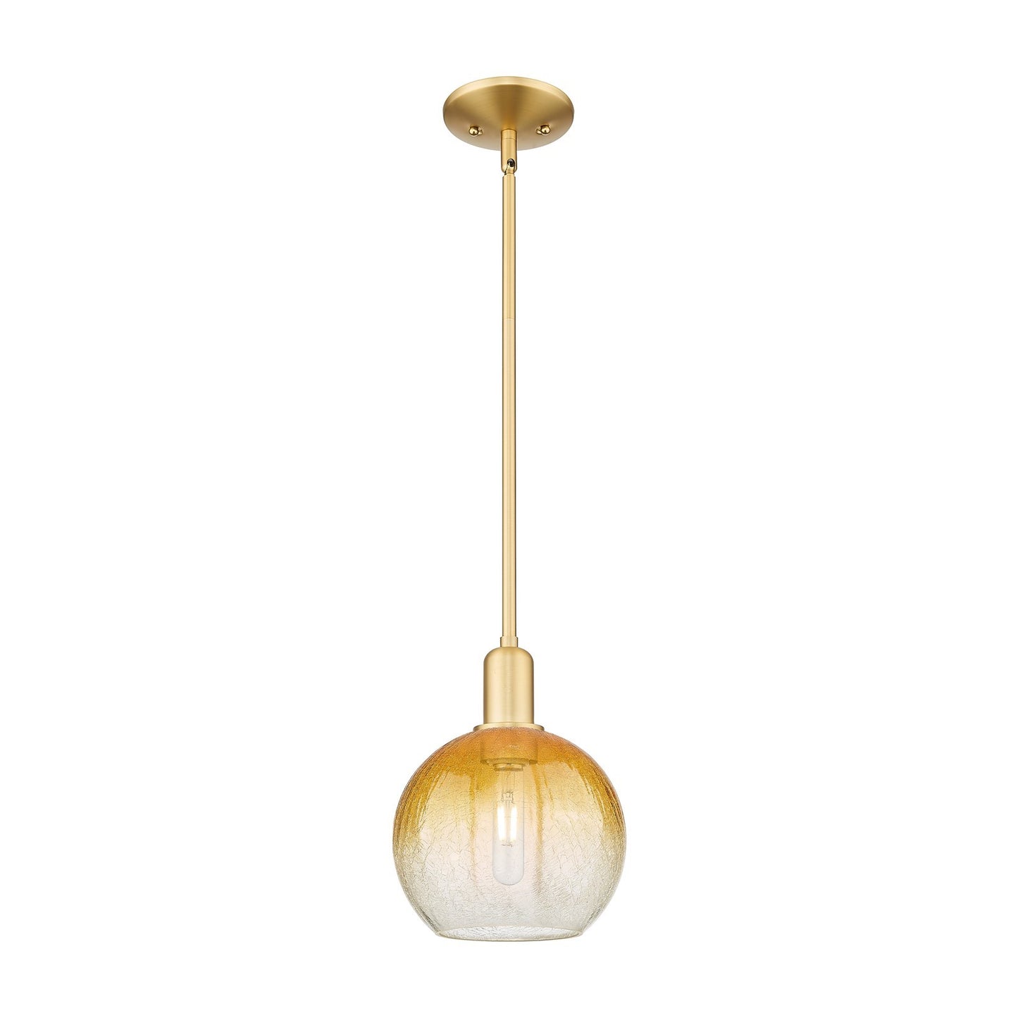 Innovations Brookhaven Globe 8in 1-Light Mini Pendant | Industrial Satin Gold Steel and Amber Glass | Kitchen Island & Dining | Model 716-1S-SG-G483-8AM