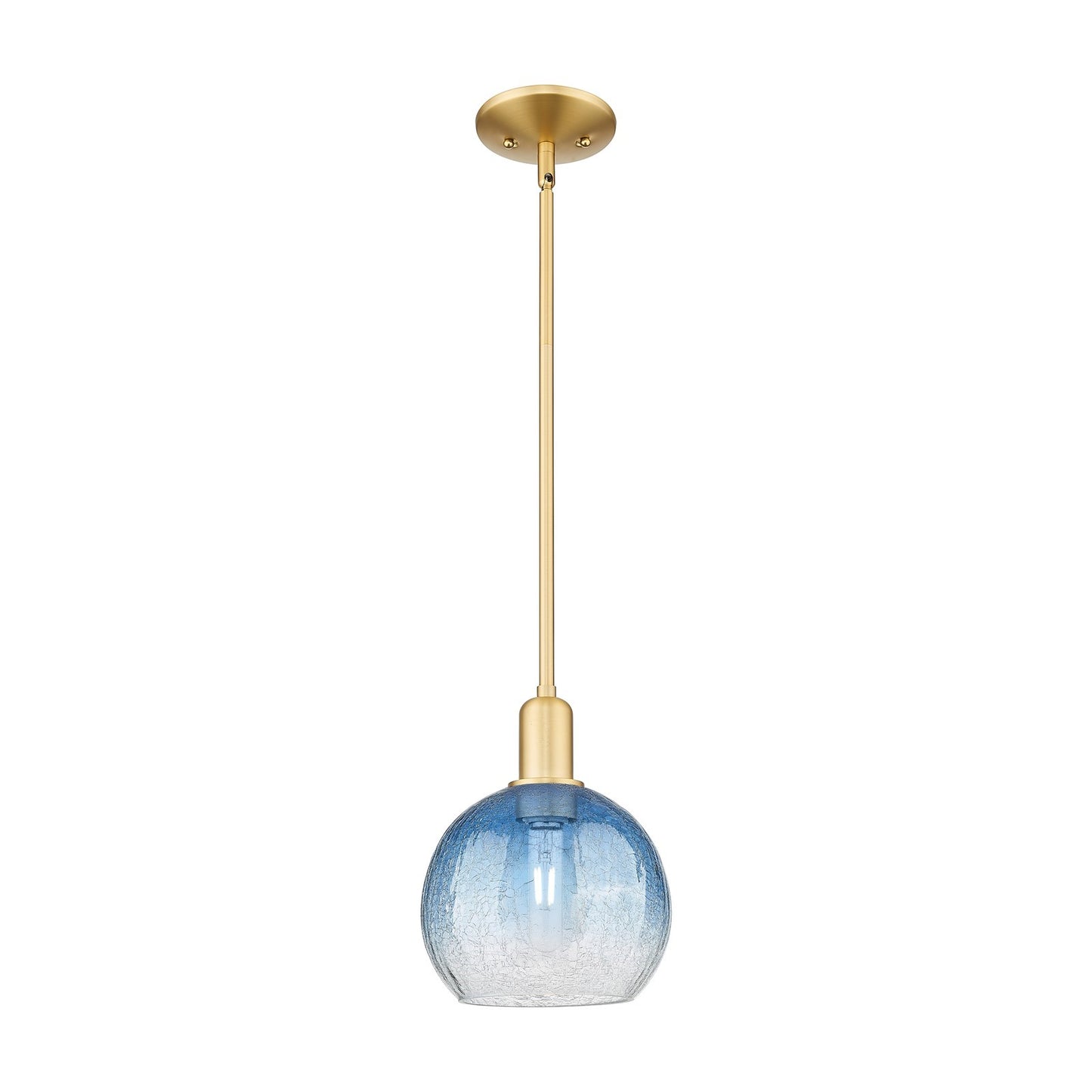 Innovations Brookhaven Globe 8in 1-Light Mini Pendant | Industrial Satin Gold Steel and Sapphire Blue Glass | Kitchen Island & | Model 716-1S-SG-G483-8SB