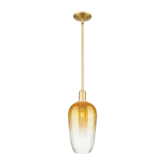 Innovations Brookhaven Flute 7in 1-Light Mini Pendant | Industrial Satin Gold Steel and Amber Glass | Kitchen Island & Dining | Model 716-1S-SG-G484-7AM