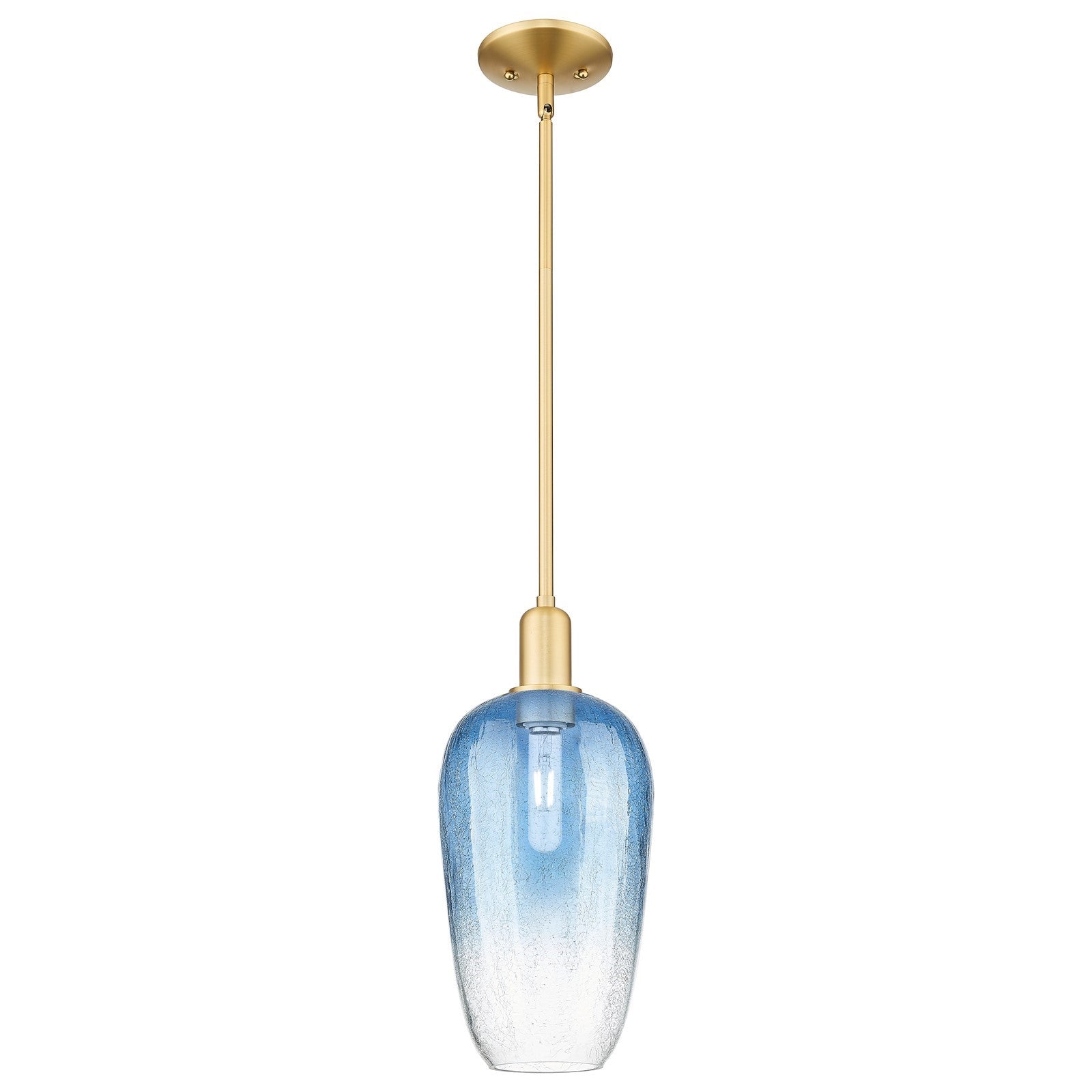 Innovations Brookhaven Flute 7in 1-Light Mini Pendant | Industrial Satin Gold Steel and Sapphire Blue Glass | Kitchen Island & | Model 716-1S-SG-G484-7SB