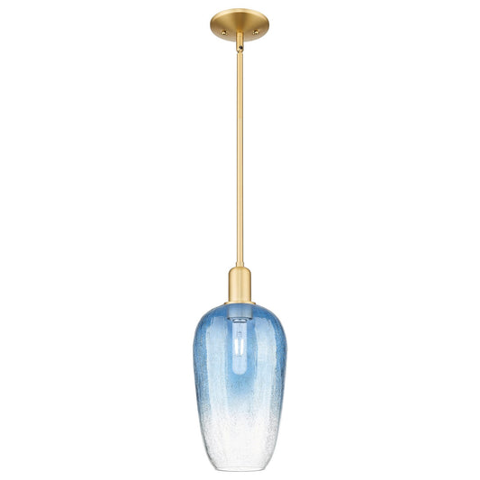 Innovations Brookhaven Flute 7in 1-Light Mini Pendant | Industrial Satin Gold Steel and Sapphire Blue Glass | Kitchen Island & | Model 716-1S-SG-G484-7SB