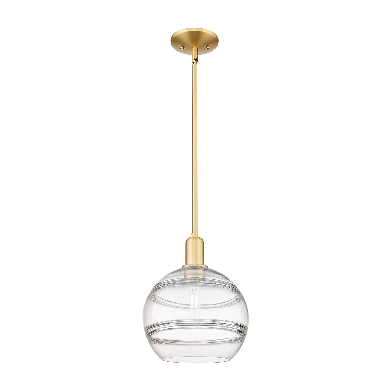 Innovations Rochester 10in 1-Light Mini Pendant | Industrial Satin Gold Steel and Clear Glass | Kitchen Island & Dining Room | Model 716-1S-SG-G556-10CL