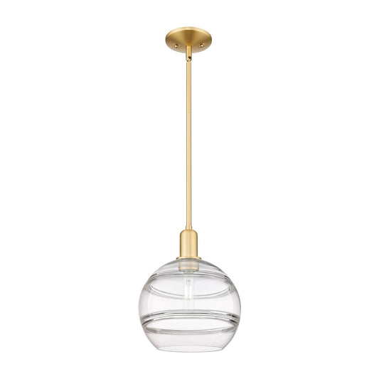 Innovations Rochester 10in 1-Light Mini Pendant | Industrial Satin Gold Steel and Clear Glass | Kitchen Island & Dining Room | Model 716-1S-SG-G556-10CL