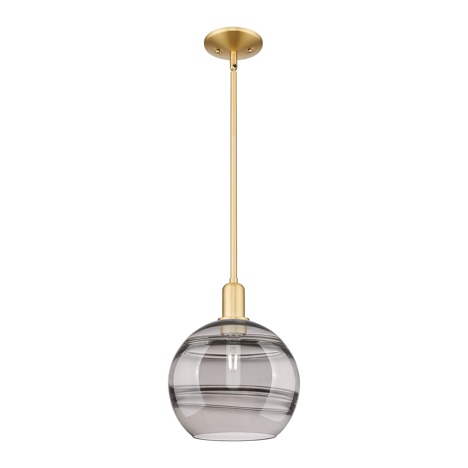 Innovations Rochester 10in 1-Light Mini Pendant | Industrial Satin Gold Steel and Light Smoke Glass | Kitchen Island & Dining | Model 716-1S-SG-G556-10SM